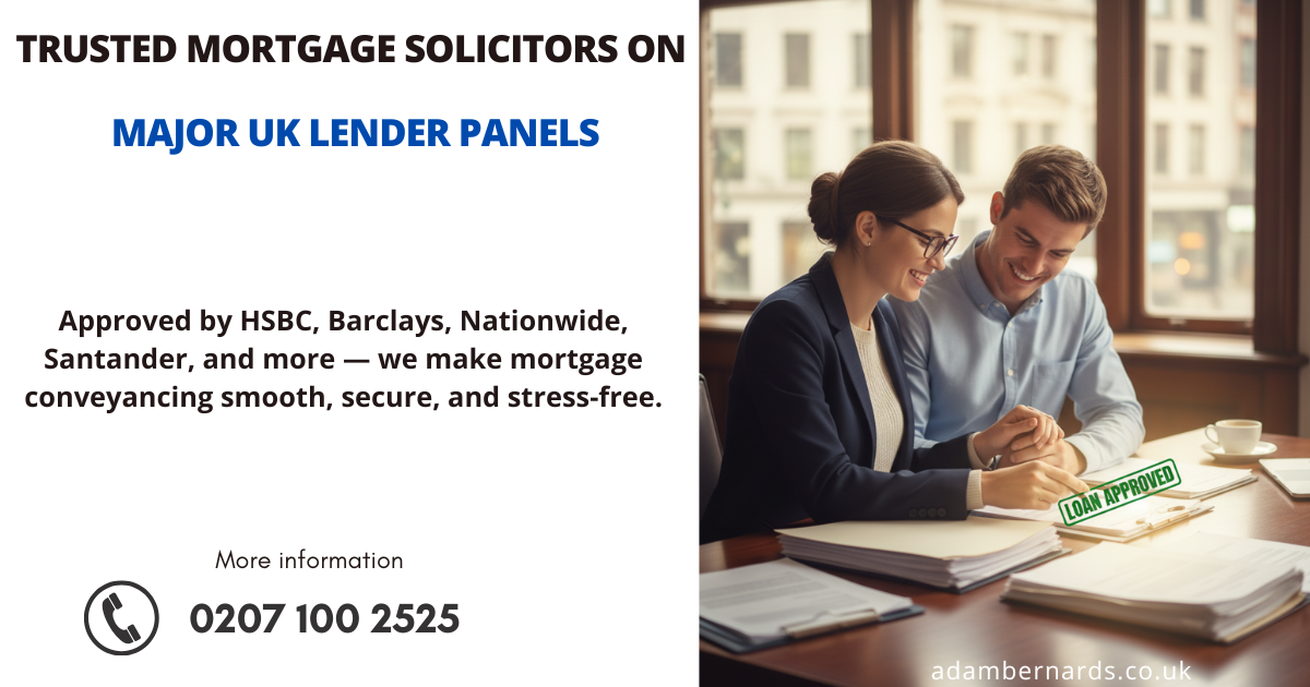 Couple meeting solicitor to review approved mortgage documents from HSBC, Barclays, Nationwide, NatWest, Santander, and Virgin Money.