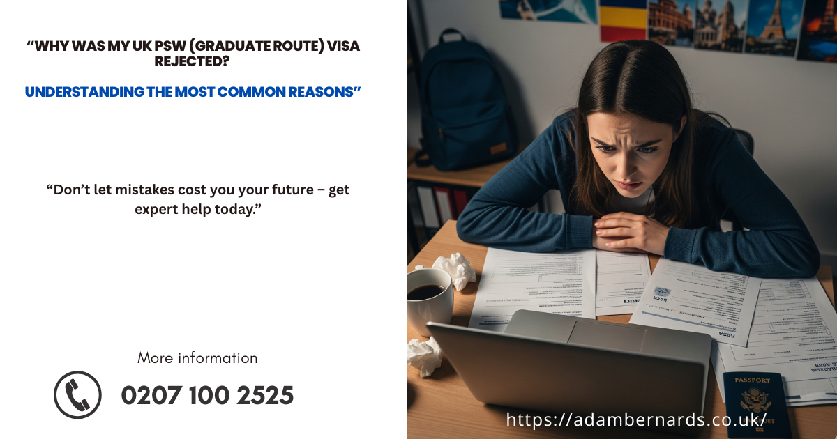 Worried student with rejected UK PSW visa paperwork.