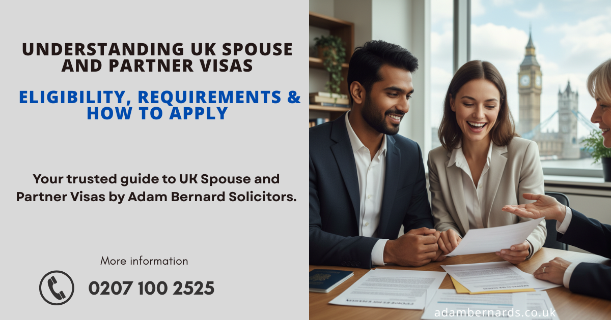Couple consulting Adam Bernard Solicitors about UK spouse and partner visa eligibility and requirements.